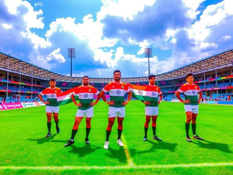 India Rugby Achievers Republic Day event with tricolor stadium and players in patriotic kits